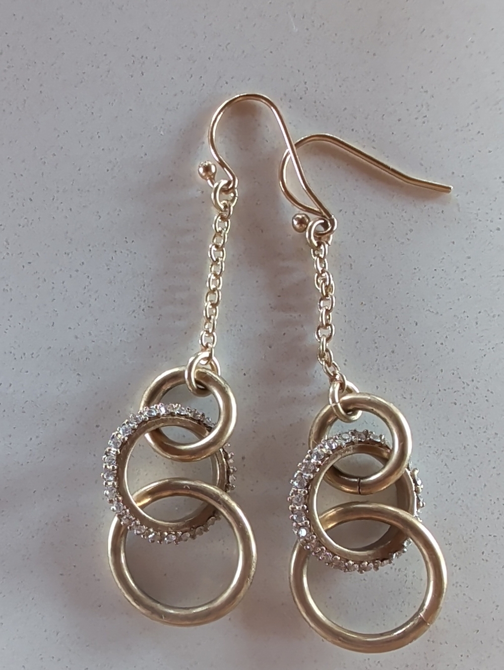 Gold Tone Interlocking Hoop Drop Earrings
